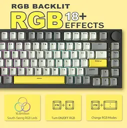 Ігрова механічна клавіатура Ajazz Ak820 / Дротове підключення / Moon Yellow Switch / Grey - мініатюра 6