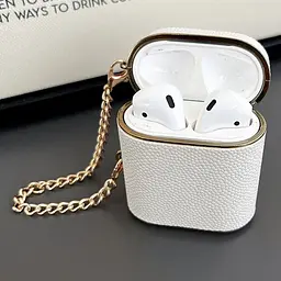 Шкіряний футляр Suitcase для навушників AirPods 1/2 White - мініатюра 3