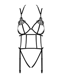 Боді зі стреп із доступом Obsessive Badossa crotchless teddy S/M, чорний - мініатюра 5