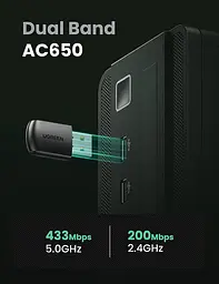 WiFi-адаптер Ugreen CM448 AC650 11ac Dual-Band Wireless USB Adapter (UGR-20204) - мініатюра 2
