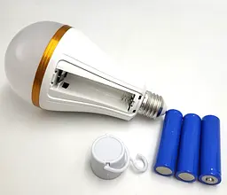 Світлодіодна LED-лампа 30 W акумуляторна (знімні 3 × 18650) автономна аварійна лампочка з цоколем E27 з гачком UKC - мініатюра 5