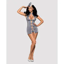 Еротичний костюм стюардеси Obsessive Stewardess 3 pcs costume grey S/M, сірий - мініатюра 3