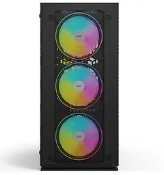 Корпус 2E Gaming Virtus Neo Tempered Glass Black, без БЖ, Mid Tower, для ATX / Micro ATX / Mini ITX, 2xUSB 2.0, 1xUSB 3.0, 1x120 ARGB Fan, 3x140 ARGB Fan, бічна панель із загартованого скла (2E-G3301N) - мініатюра 2