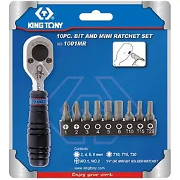 Набір вставок (біт) з тріскачкою 1/4", TORX, HEX, PH, 10 предметів