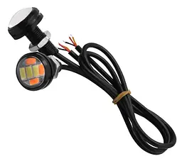 LED Денні ходові вогні ДХО очі врізні D23 мм 3W 12V Білі з Жовтим поворотами 2 шт. - мініатюра 2