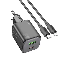 Зарядний пристрій Hoco N41 USB/ Type-C PD QC чорний + кабель Type-C to Lightning