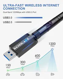 USB-адаптер Maxesla Wi-Fi для ПК, високошвидкісний USB-адаптер Wi-Fi зі швидкістю 1200 Мбіт/с, 802.11ac - мініатюра 2