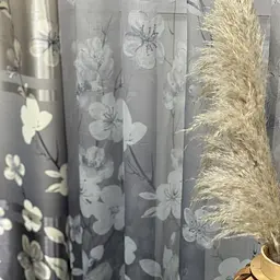 Атласні штори з квітами сірого кольору 150х270 з батистовим тюлем 400х270 ALBO pbe0052612 - мініатюра 7