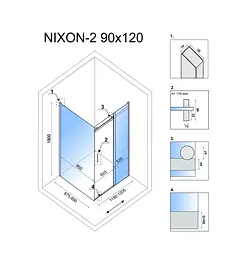 Душова кабіна Rea Nixon 90x120 L chrome REA-K5011 + REA-K5002, Хром, Ліва, прозорий, хром - мініатюра 2