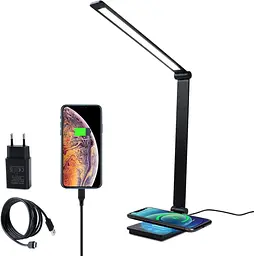Настільна LED-лампа з бездротовою зарядкою, USB та регулюванням яскравості