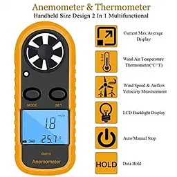 Цифровий анемометр 0,1-30м/с -10-45°C Benetech 10,5х4х1,5 см hoz0010071 - мініатюра 5
