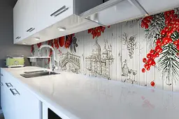 Кухонний фартух Яскравий Акцент ПВХ наклейка білі дошки червоні ягоди Бежевий 60х200 см Happy Pocket Z180676