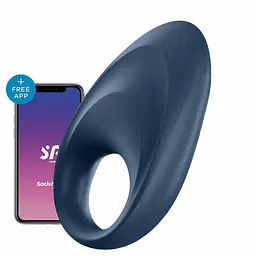 Ерекційне кільце з вібрацією Satisfyer Mighty One 9 см синій - мініатюра 3