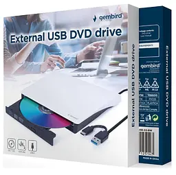 Оптичний привід Gembird Gembird, White, DVD+/-RW, USB 3.1 / Type-C (DVD-USB-03-BW) - мініатюра 2