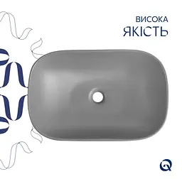 Раковина накладна Qtap Robin, Stone grey, прямокутна, з донним клапаном QTROB188SG49786 - мініатюра 3