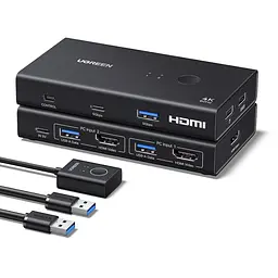 HDMI KVM-перемикач UGREEN AK502 2 ПК на 1 монітор зі спільними клавіатурою та мишею входи HDMI 2.0 та USB-A 4K 60 Гц 2K 144 Гц 1080p 240 Гц (75246)