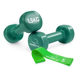 Гантель вінілова PowerPlay 4125 Achilles 2*1,5 кг Зелені 2 шт (PP_4125_1,5kg_2in)