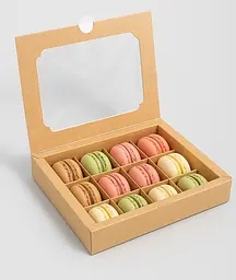 Коробка для 12 цукерок солодощів зефіру, макаронс або тарталеток 200×156×30 мм, крафт, з прозорим віконцем, Vals Крафт 87850 - мініатюра 1