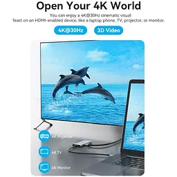 Док-станція USB3.1 Type-C - HDMI/USB 3.0x3/SD/TF/PD 100W 7-in-1 Vention (TOPHB) - мініатюра 4
