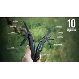 Мультитул Ganzo G109, (16.5 см) 10 функцій, чорний з блакитним + чохол - мініатюра 18