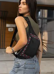 Велика жіноча сумка на пояс бананка Sambag Tirso Max чорна принт 38 × 17 × 6 см (80341148) - мініатюра 2