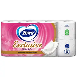 Туалетний папір Zewa Exclusive Ultra Soft 4 шари 8 рулонів (7322541046532/7322541191041)