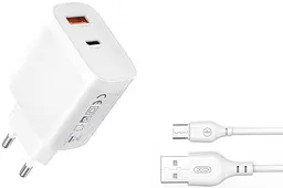 Мережевий зарядний пристрій XO L116 double USB-A/USB-C 30W 3A with MicroUSB cable Білий