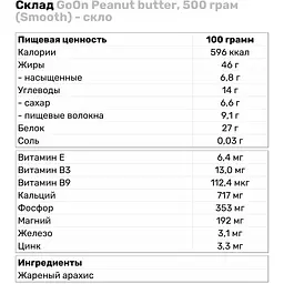 Арахісова паста Go On Nutrition Peanut Butter Smooth, 500 грам скляна банка - мініатюра 2