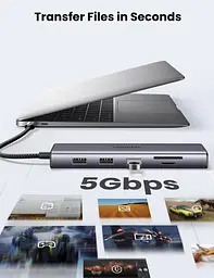 Док-станція USB3.1 Type-C --> HDMI/VGA/USB 3.0х3/RJ45/SD/TF/PD/3,5мм TRRS 100W 10-in-1 CM498 Ugreen - мініатюра 8