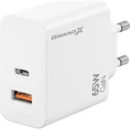 Зарядний пристрій Grand-X GaN 1xUSB-C + 1xUSB 65W PD3.0 QC4.0 AFC SCP FCP white (CH-960W)