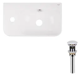 Комплект Qtap Tern: Раковина підвісна прямокутна ліва 450х250х158 мм White + Донний клапан PU02O (QT17115117LWN47327)