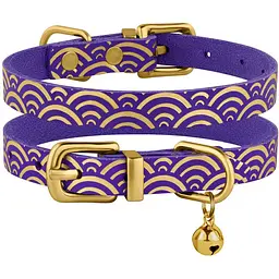 Нашийник для котів BronzeDog Barksi Classic Море шкіряний одинарний з золотим тисненням 2XS 18-25х1 см фіолетовий - мініатюра 3