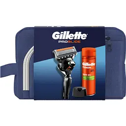 Подарунковий набір: Станок для гоління чоловічий Gillette ProGlide з 1 змінним картриджем + Гель для гоління Gillette Fusion5 для чутливої шкіри 200 мл + Підставка + Косметичка - мініатюра 2
