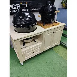 Стіл для гриля Grilli Primo Big Green Egg Kamado Joe дерев'яний з нішами (009694) - мініатюра 2