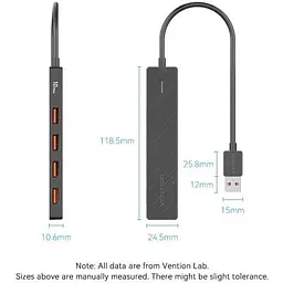 Концентратор Vention USB to 4xUSB 3.2 Gen2 + USB-C 10Gbps 0.15m black (CHOBB) - мініатюра 9