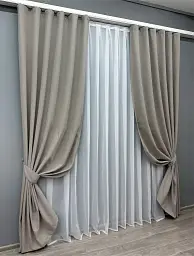 Комплект штор VR-Textil льон блекаут 2 шт 150x270 см сірий (1798ш) - мініатюра 3