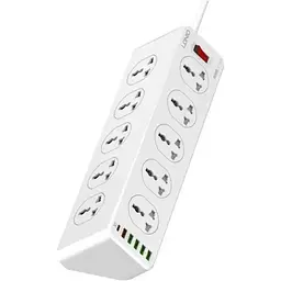 Мережевий зарядний пристрій подовжувач LDNIO SC10610EU 5 USB/ Type-C QC PD 10 розеток 2m сіро-білий
