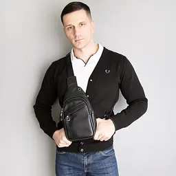 Сумка-слінг чоловіча шкіряна TIDING BAG 8007A чорний (ремінець перестібається) - мініатюра 2