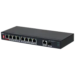 10-портовий некерований комутатор DH-PFS3110-8ET1GT1GF-96 з 8 портами POE 100Мбіт + 1 порт UP-Link 1000Мбіт + 1 порт SFP, корпус - метал, Black