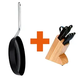 Комплект Fiskars: Сковорода Rotisser 24 см + Набір ножів в дерев'яному блоці Kitchen Devil