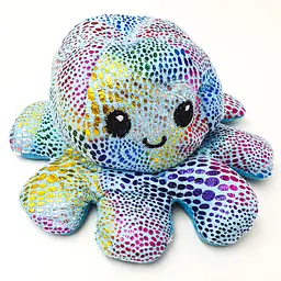М'яка іграшка Восьминіг перевертень двосторонній веселий сумний Mood Octopus 16 см UKC блакитний перламутровий в горошок - мініатюра 2