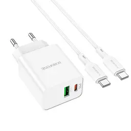 Адаптер мережевий Borofone Resource charger BA69A + кабель Type-C to Type-C 20W набір білий - мініатюра 8