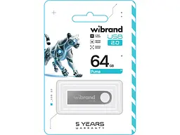 Флешка Wibrand 64 GB Puma Silver USB 2.0 (WI2.0/PU64U1S) - мініатюра 2