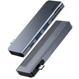 Мультипортовий адаптер USB Хаб Baseus Harmonica 5-in-1 HUB Adapter CAHUB-K0G Grey - мініатюра 3
