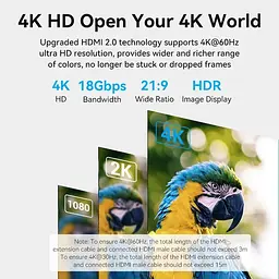 Подовжувач HDMI 2.0 Vention 2м 4K@60Hz, 1080p@120Hz 18 Гбіт/с HDR 3D Чорний (AHCBH) - мініатюра 4