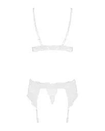 Мереживний комплект білизни Obsessive 810-SEG-2 S/M White, бюстгальтер, стрінги, пояс для панчіх - мініатюра 6
