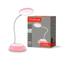 LED лампа настiльна з акумулятором TITANUM TLTF-022P 7W 3000-6500K USB рожева TITANUM (26845-000)