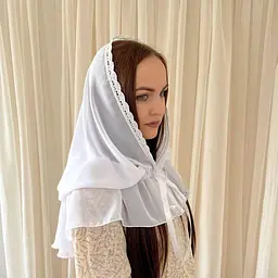 Палантин жіночий для відвідування храму, церкви, монастиря, обряду хрещення, вінчання мереживна шифонова хустка на голову в церкву Модель-2 70*123 см Betis білий