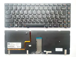 Клавіатура для ноутбуків Lenovo IdeaPad Y480 Series чорна з чорною рамкою, з підсвічуванням