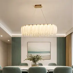 Овальна золота LED люстра Artlight 7097/80*35GD зі скляним листям та прозорим декором 110W